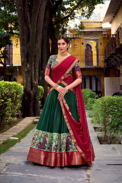 Lehenga Choli with Traditional Kalamkari Print Border