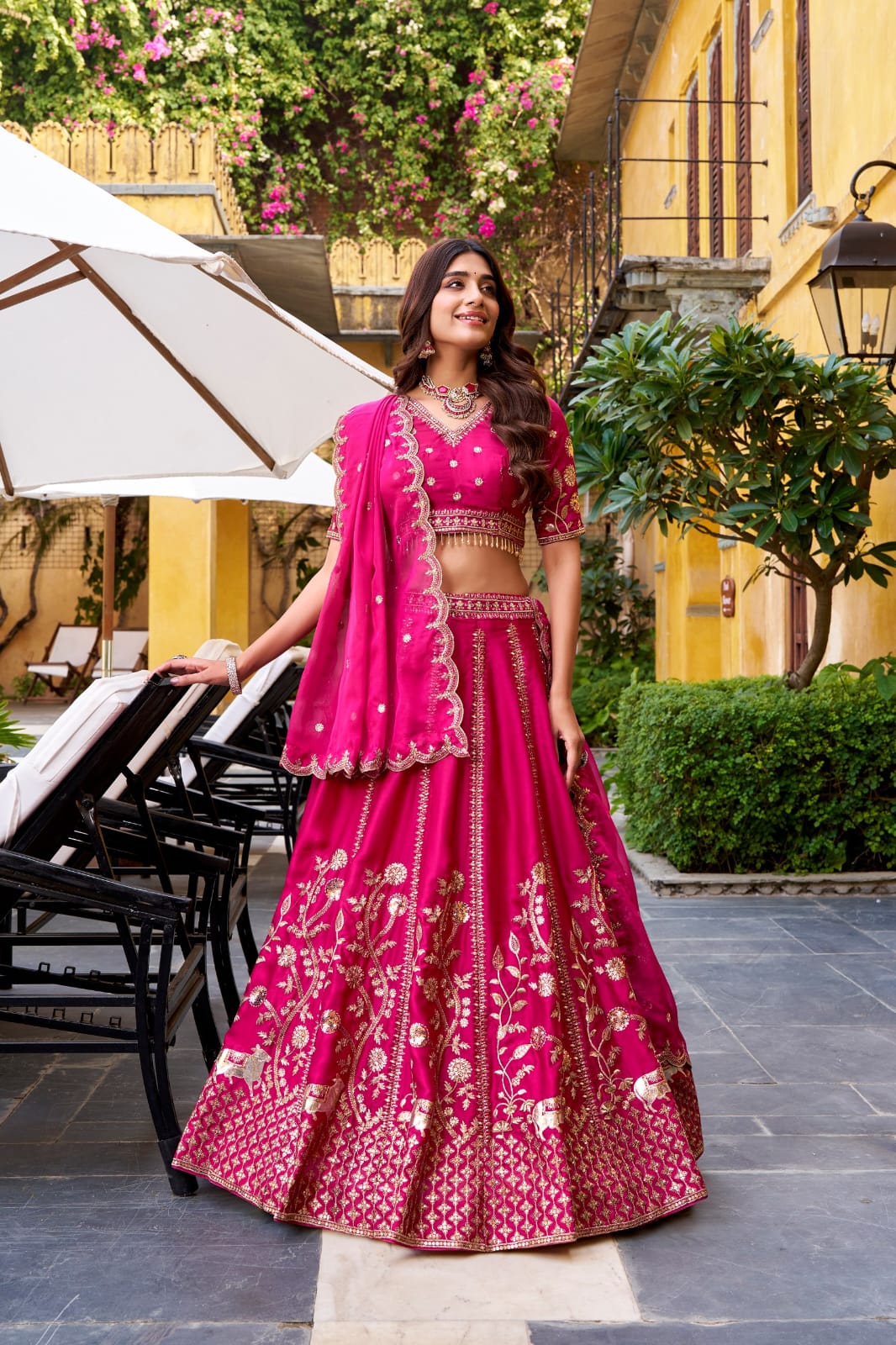 Heavy Embroidery work Designer Rani Pink Lehenga Set