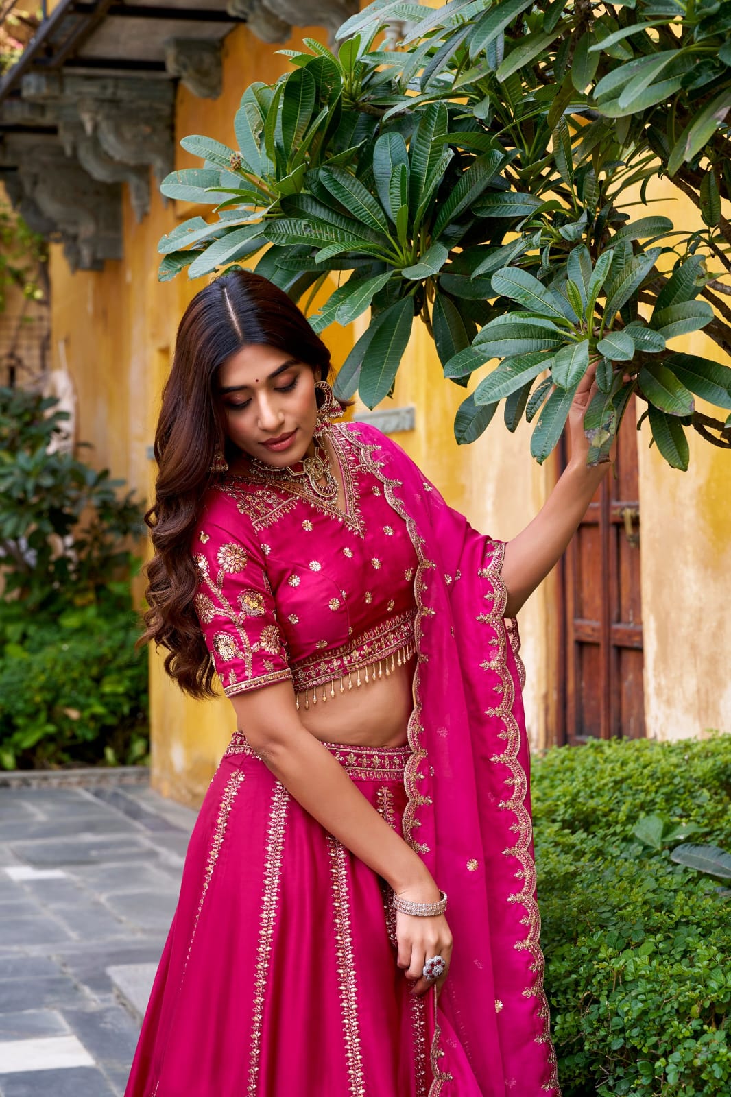 Heavy Embroidery work Designer Rani Pink Lehenga Set
