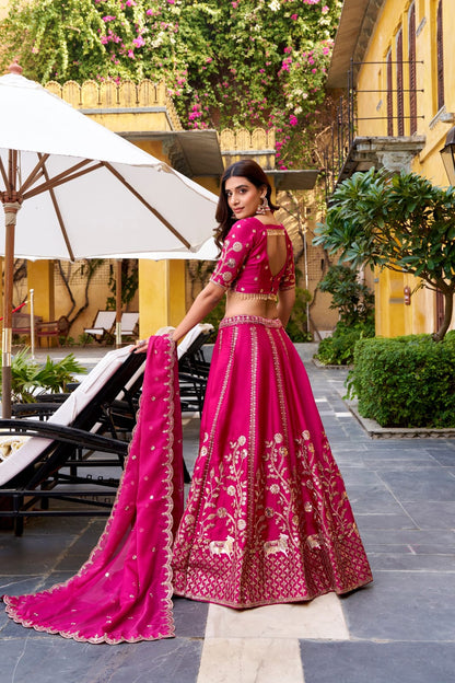 Heavy Embroidery work Designer Rani Pink Lehenga Set
