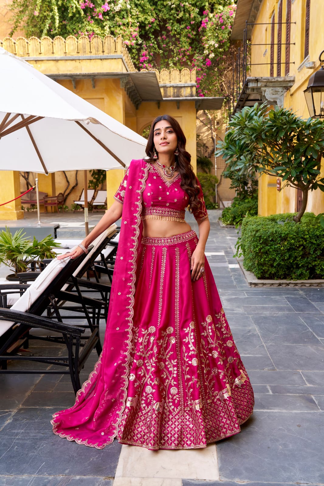 Heavy Embroidery work Designer Rani Pink Lehenga Set