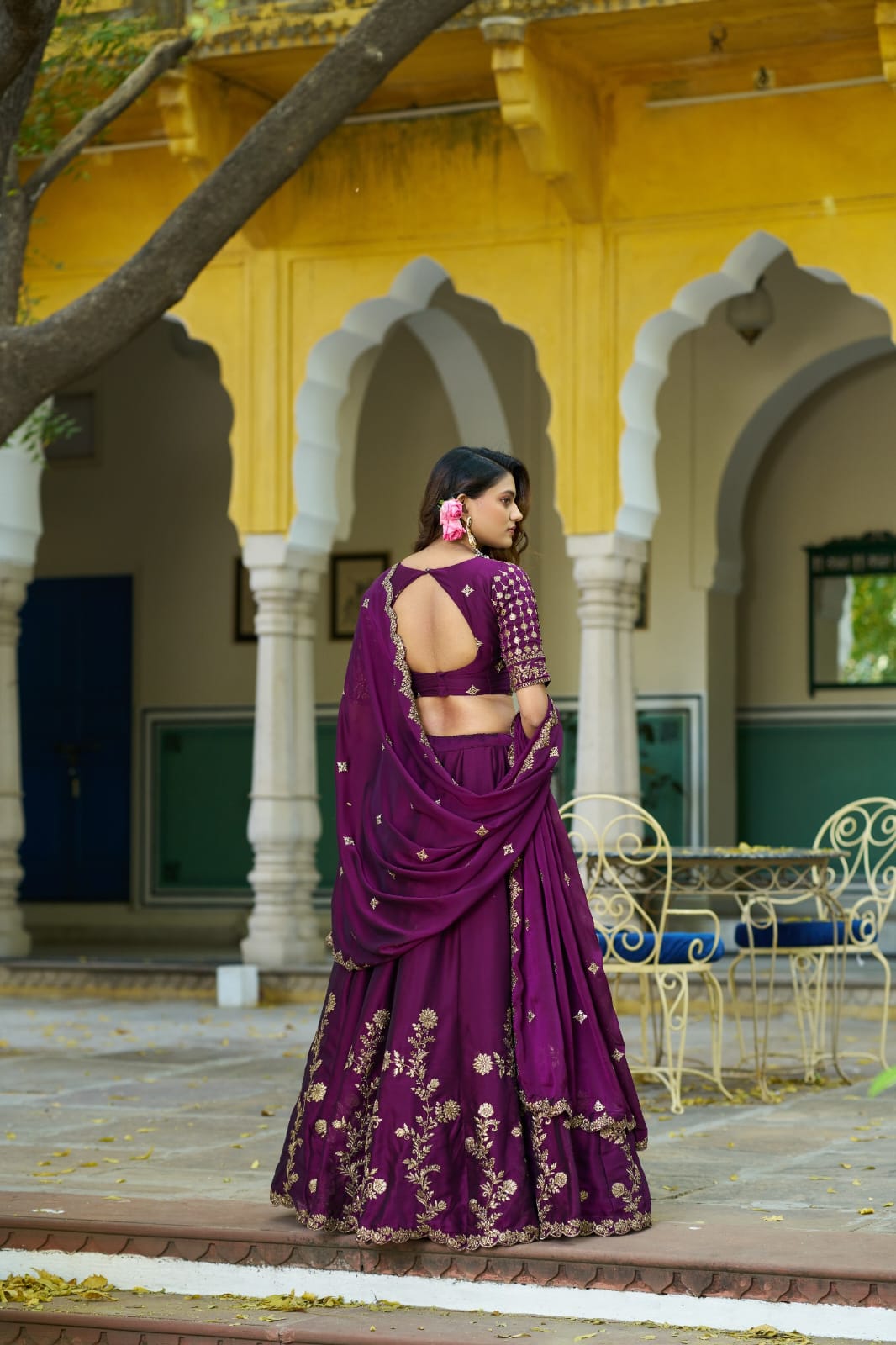 Wine Rangoli Silk Embroidered Bridesmaid Lehenga Choli with Dupatta