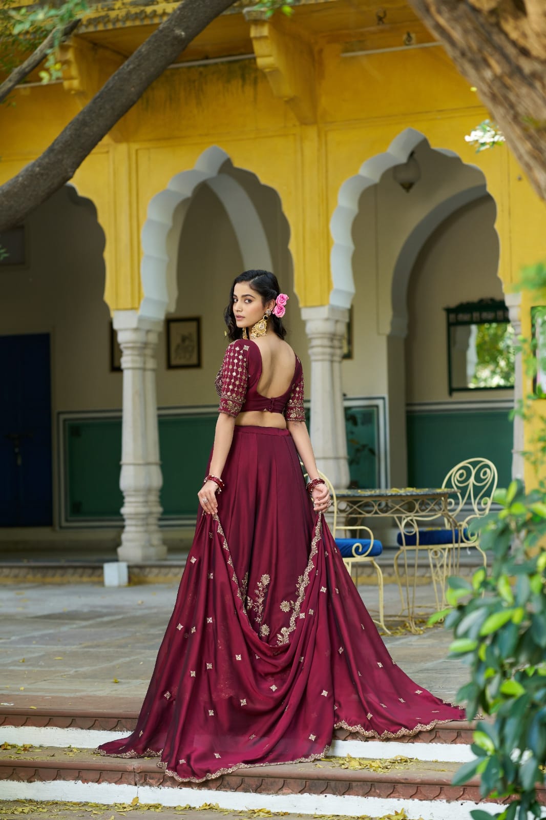 Dark Maroon Rangoli Silk Embroidered Bridesmaid Lehenga Choli with Dupatta