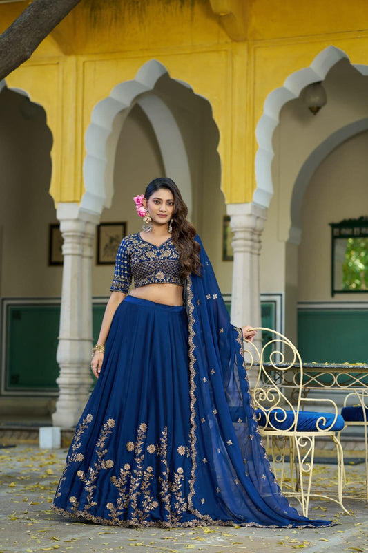 Navy Blue Rangoli Silk Embroidered Bridesmaid Lehenga Choli with Dupatta