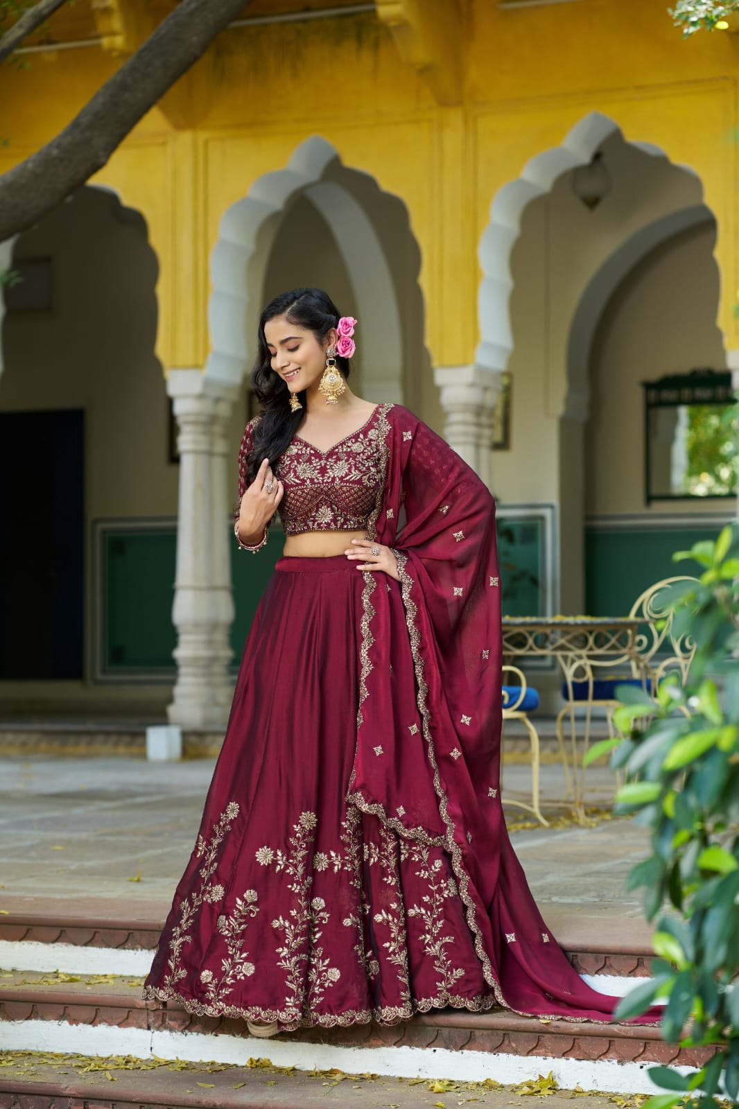 Dark Maroon Rangoli Silk Embroidered Bridesmaid Lehenga Choli with Dupatta