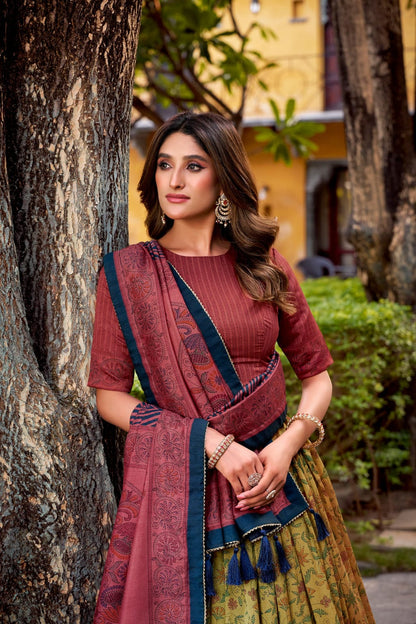 Floral Printed Vichitra Silk Lehenga Choli with Dupatta