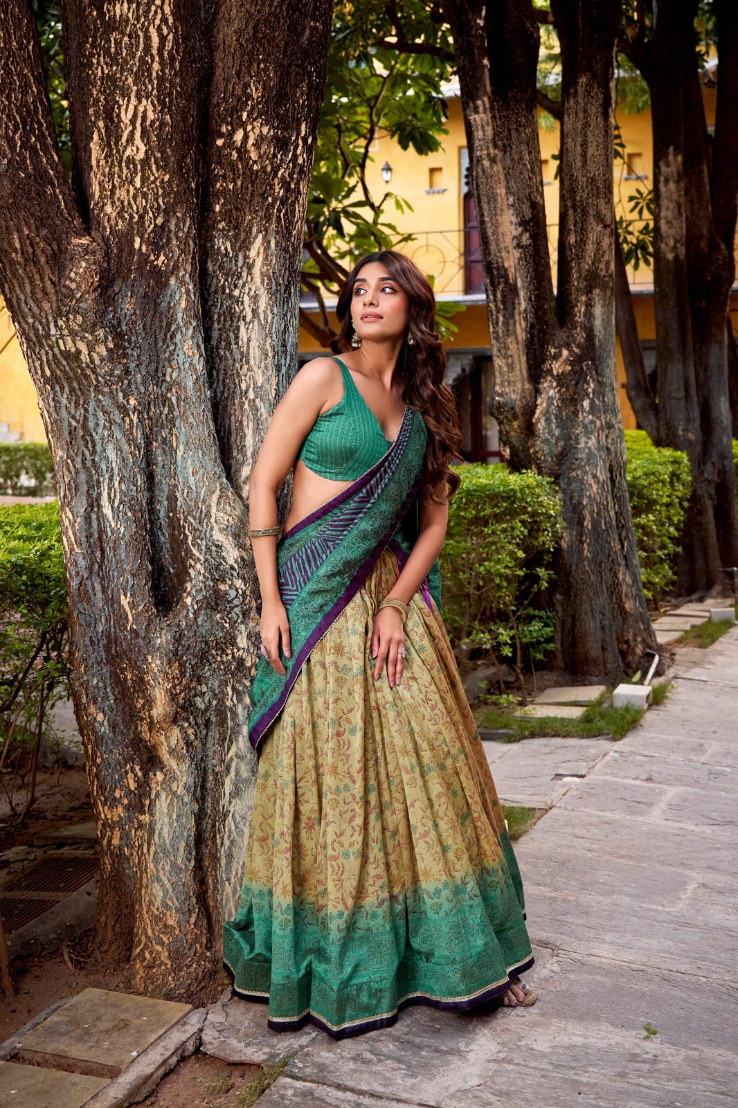 Floral Printed Vichitra Silk Lehenga Choli with Dupatta