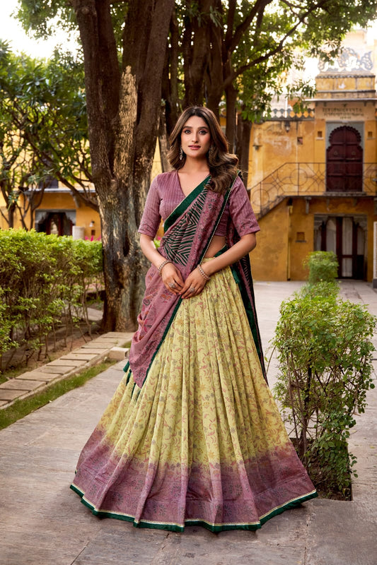 Floral Printed Vichitra Silk Lehenga Choli with Dupatta