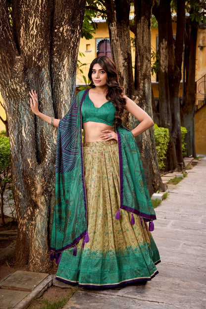 Floral Printed Vichitra Silk Lehenga Choli with Dupatta