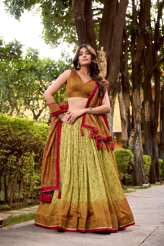 Floral Printed Vichitra Silk Lehenga Choli with Dupatta