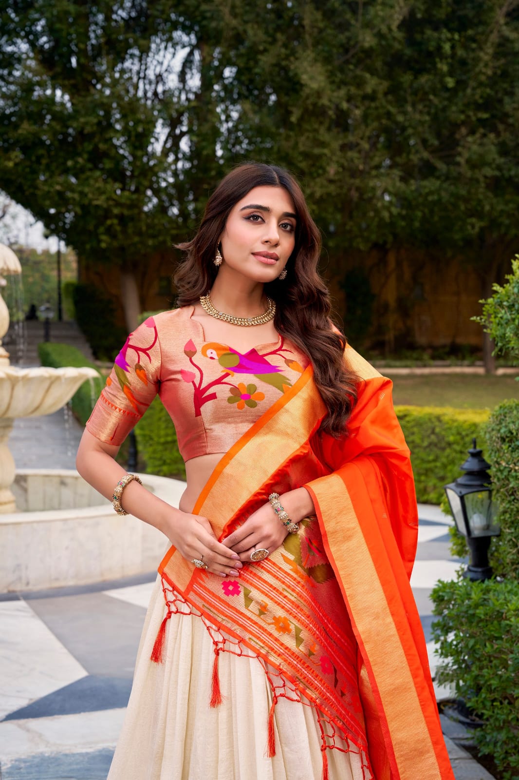 Vichitra Silk Paithani Lace Border Lehenga work