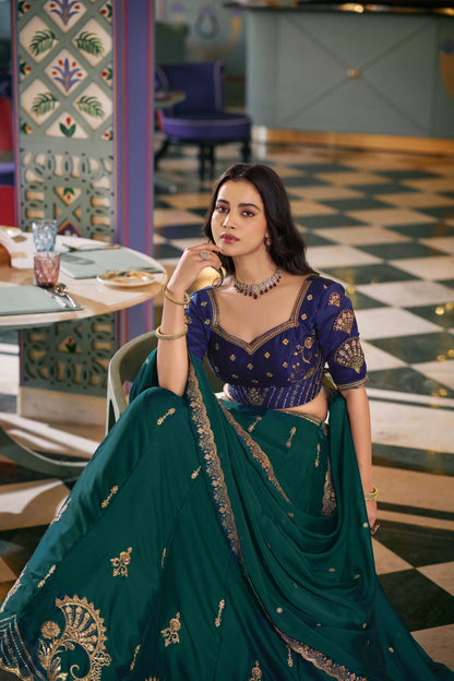 Bottle Green Designer Wedding Lehenga Choli with  Dupatta