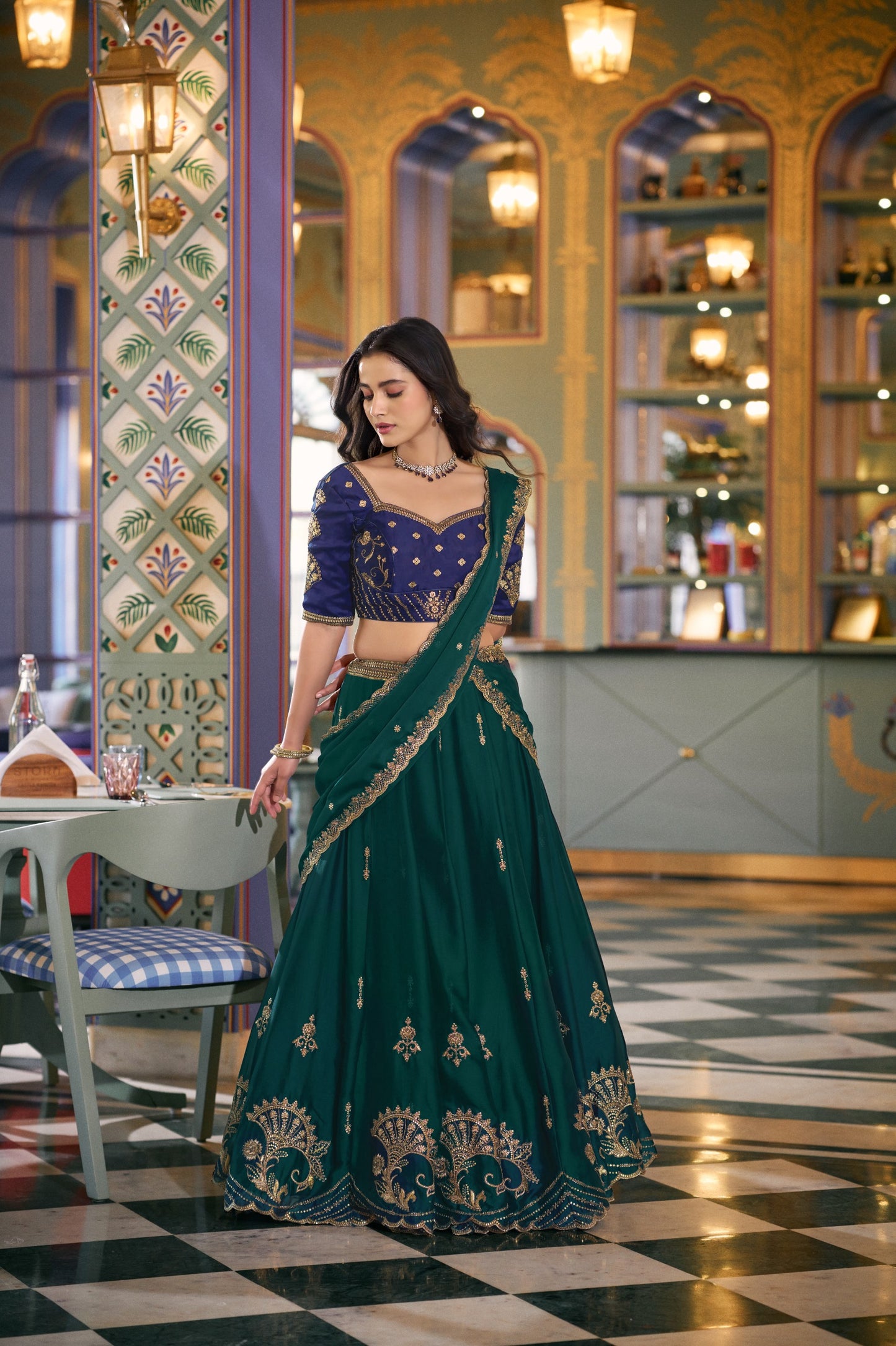 Bottle Green Designer Wedding Lehenga Choli with  Dupatta