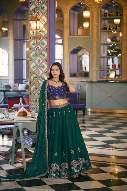 Bottle Green Designer Wedding Lehenga Choli with  Dupatta