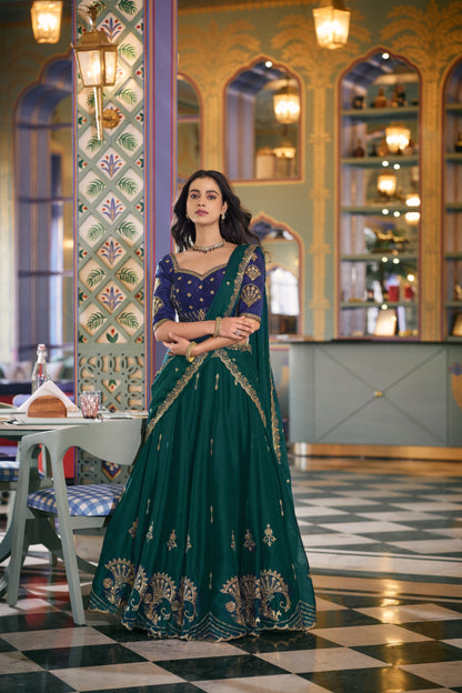 Bottle Green Designer Wedding Lehenga Choli with  Dupatta