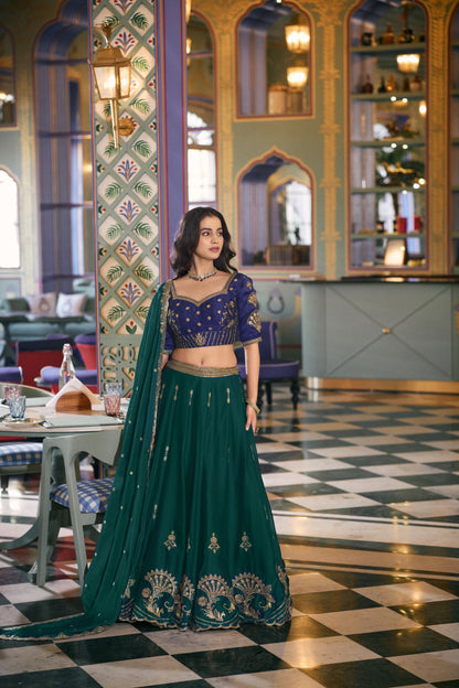 Bottle Green Designer Wedding Lehenga Choli with  Dupatta