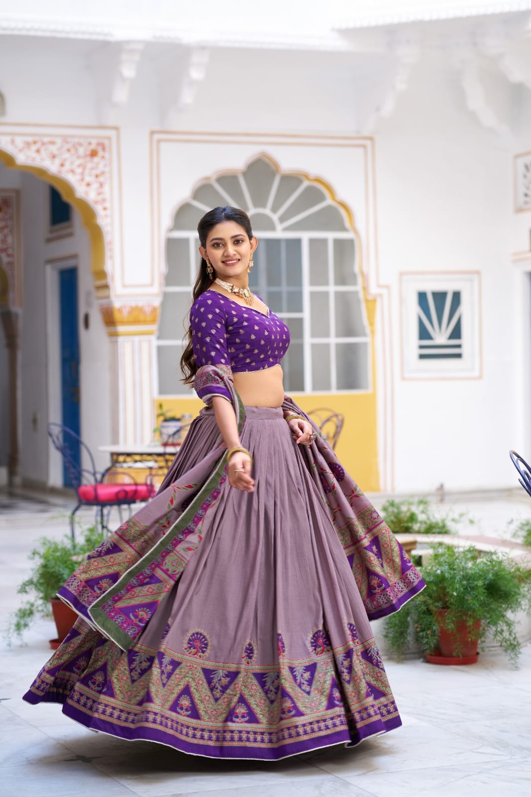 Tasar Silk Kashmiri Print  Lehenga choli