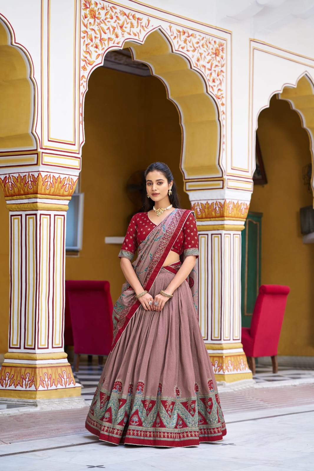Tasar Silk Kashmiri Print  Lehenga choli