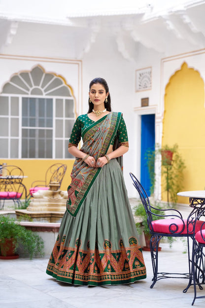 Tasar Silk Kashmiri Print  Lehenga choli