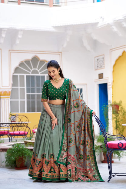 Tasar Silk Kashmiri Print  Lehenga choli
