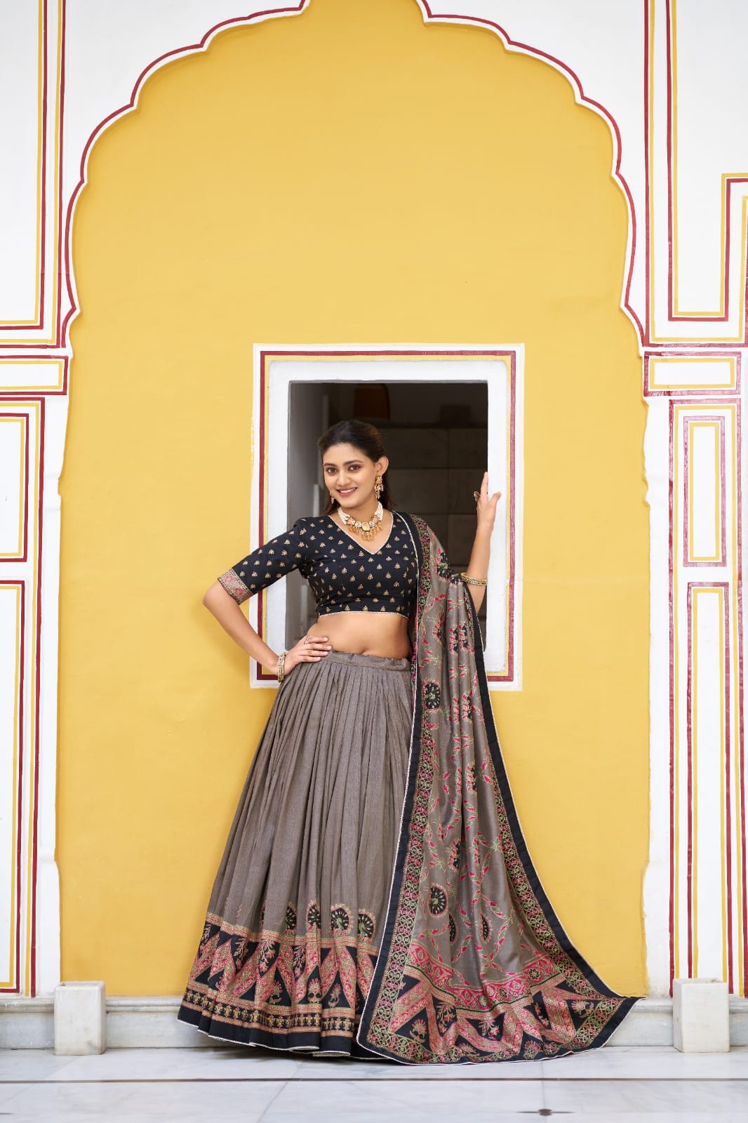 Tasar Silk Kashmiri Print  Lehenga choli