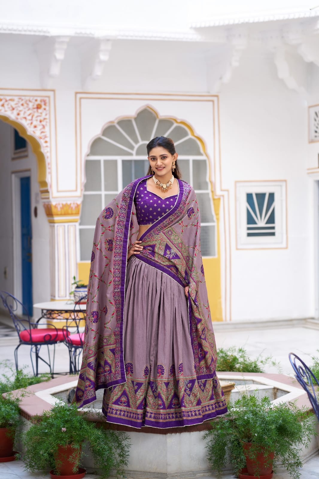 Tasar Silk Kashmiri Print  Lehenga choli