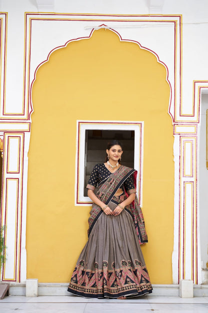Tasar Silk Kashmiri Print  Lehenga choli