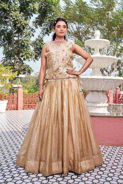 Chiku Pure Gold Crush Co-ord Set Lehenga choli With Designer Overlay Top