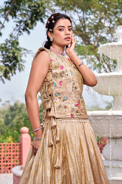 Chiku Pure Gold Crush Co-ord Set Lehenga choli With Designer Overlay Top