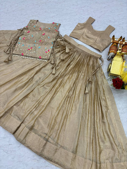 Chiku Pure Gold Crush Co-ord Set Lehenga choli With Designer Overlay Top