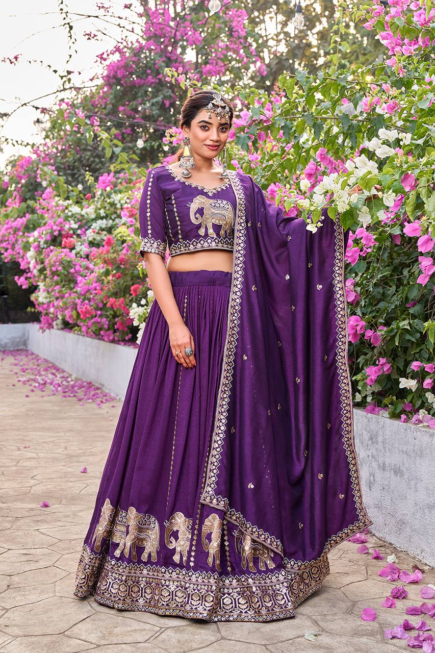 Ready-to-Wear Purple Vichitra Lehenga Choli with Dupatta
