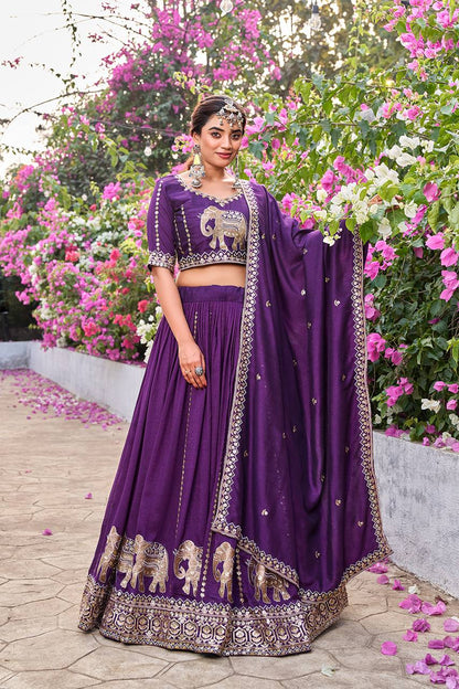 Ready-to-Wear Purple Vichitra Lehenga Choli with Dupatta