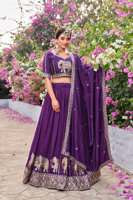Ready-to-Wear Purple Vichitra Lehenga Choli with Dupatta
