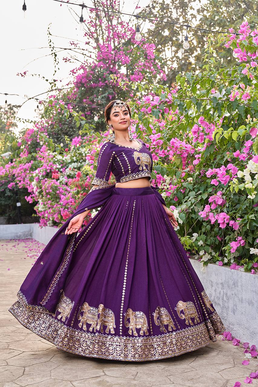 Ready-to-Wear Purple Vichitra Lehenga Choli with Dupatta