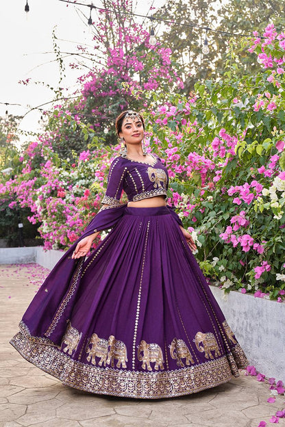 Ready-to-Wear Purple Vichitra Lehenga Choli with Dupatta