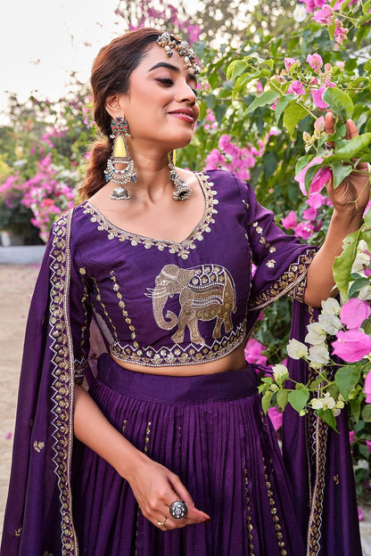 Ready-to-Wear Purple Vichitra Lehenga Choli with Dupatta