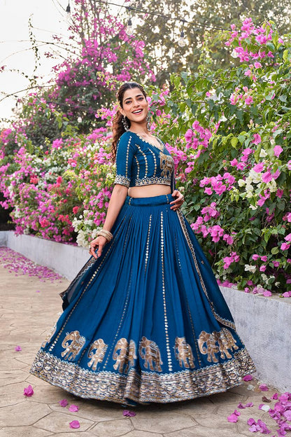 Ready-to-Wear Morpich Vichitra Lehenga Choli with Dupatta