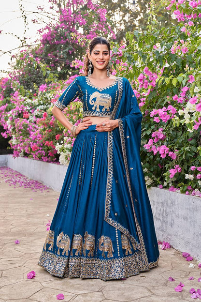 Ready-to-Wear Morpich Vichitra Lehenga Choli with Dupatta
