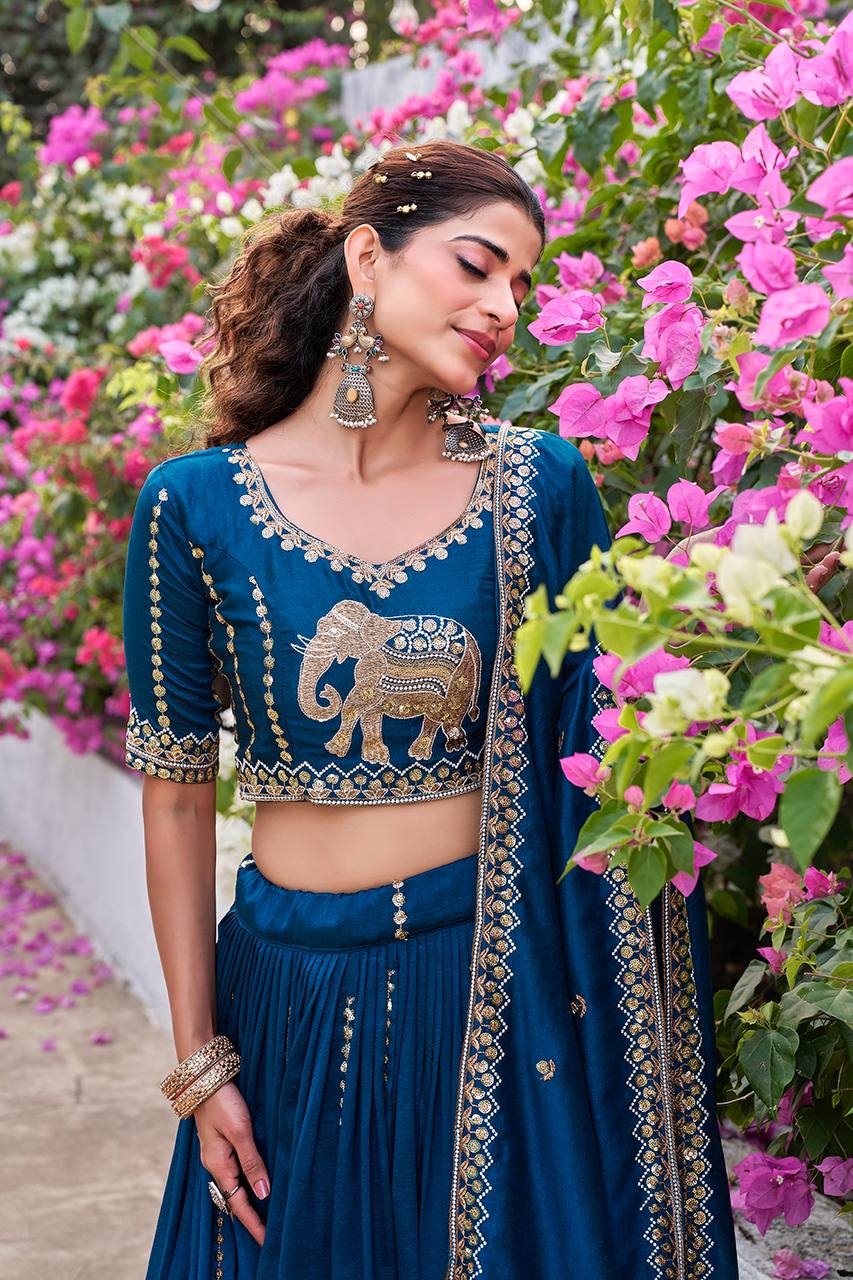 Ready-to-Wear Morpich Vichitra Lehenga Choli with Dupatta