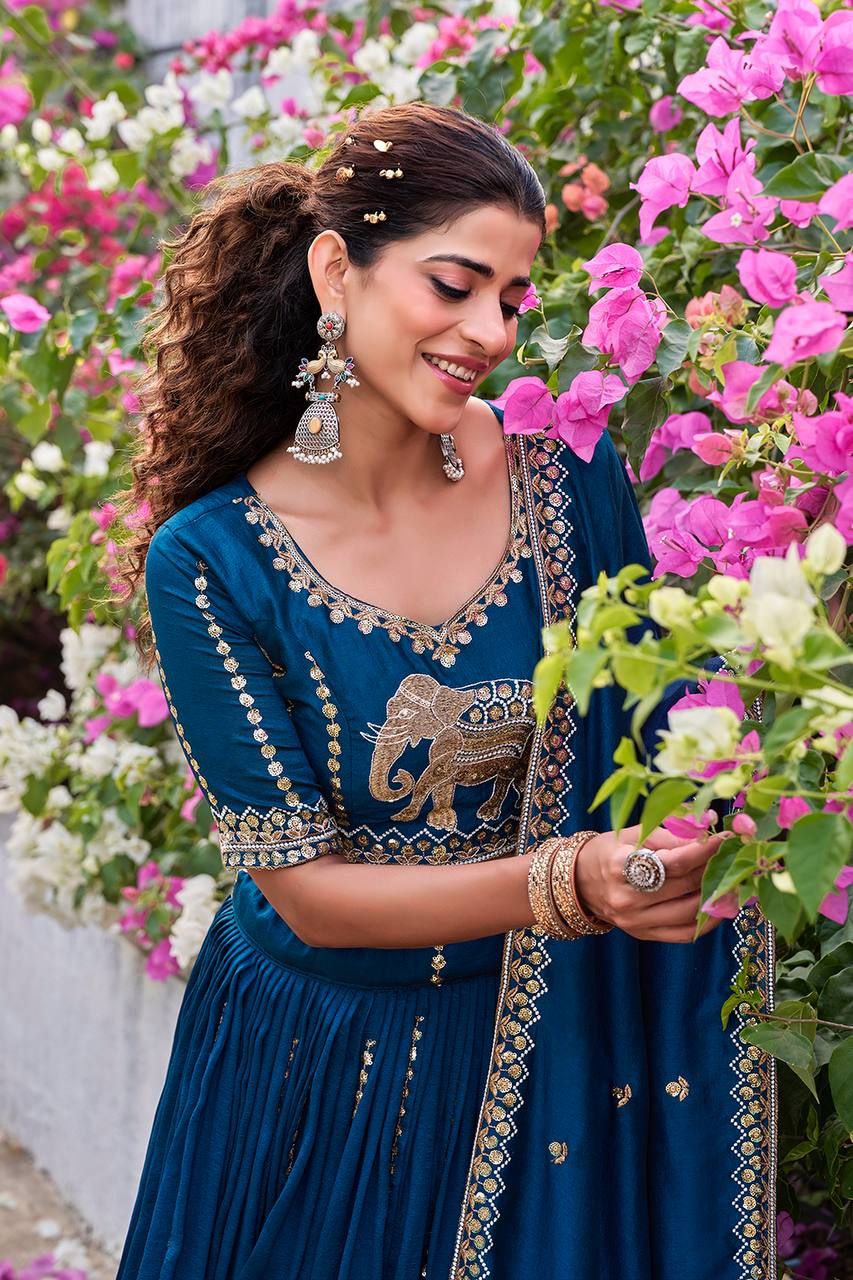 Ready-to-Wear Morpich Vichitra Lehenga Choli with Dupatta