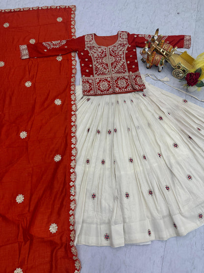 Ready-to-Wear Off-White Vichitra Lehenga with Embroidered Peplum Koti Blouse