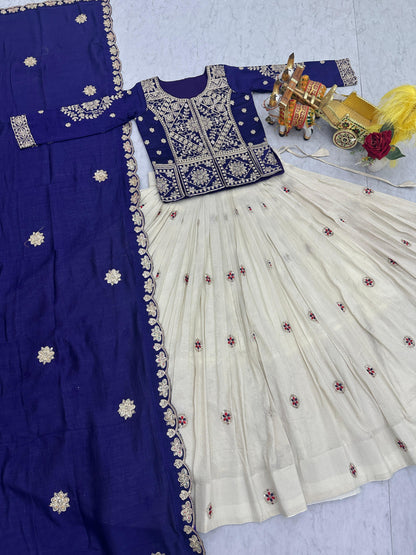 Ready-to-Wear Off-White Vichitra Lehenga with Embroidered Peplum Koti Blouse