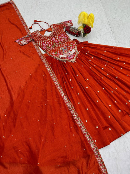 Rust Orange Ready to Wear Designer Bridesmaid Lehenga choli With Dupatta