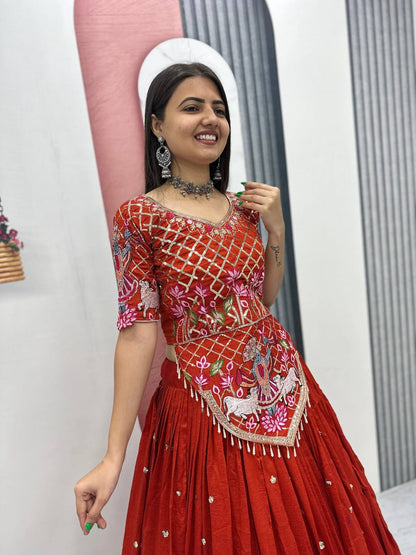 Rust Orange Ready to Wear Designer Bridesmaid Lehenga choli With Dupatta