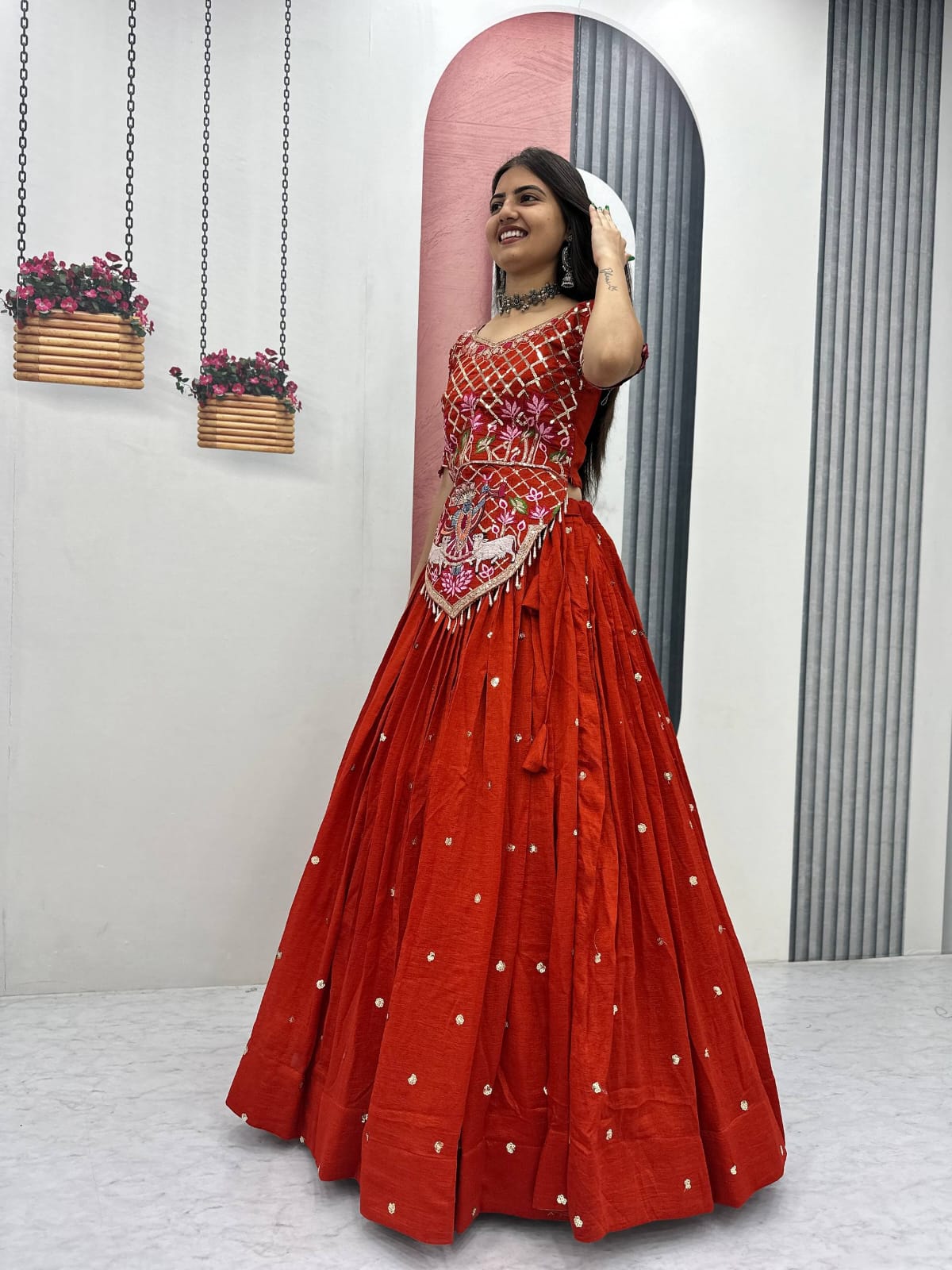 Rust Orange Ready to Wear Designer Bridesmaid Lehenga choli With Dupatta