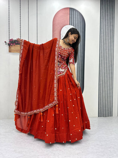 Rust Orange Ready to Wear Designer Bridesmaid Lehenga choli With Dupatta