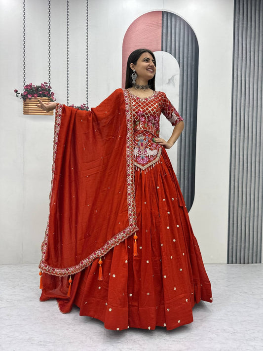 Rust Orange Ready to Wear Designer Bridesmaid Lehenga choli With Dupatta