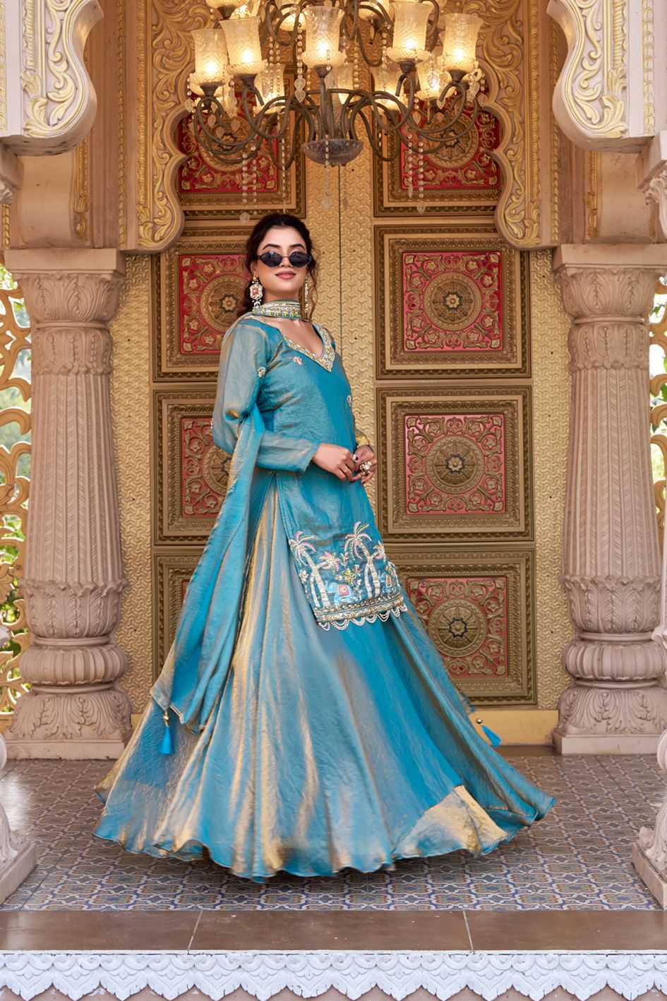 Teal Blue Designer Kurti Style Lehenga Choli Set - Ready to Wear