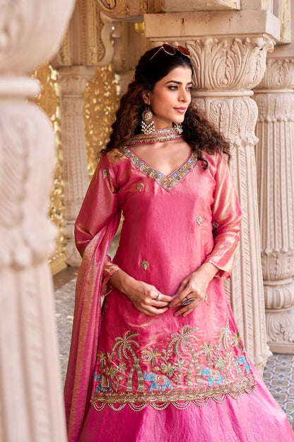 Pink Designer Kurti Style Lehenga Choli Set - Ready to Wear