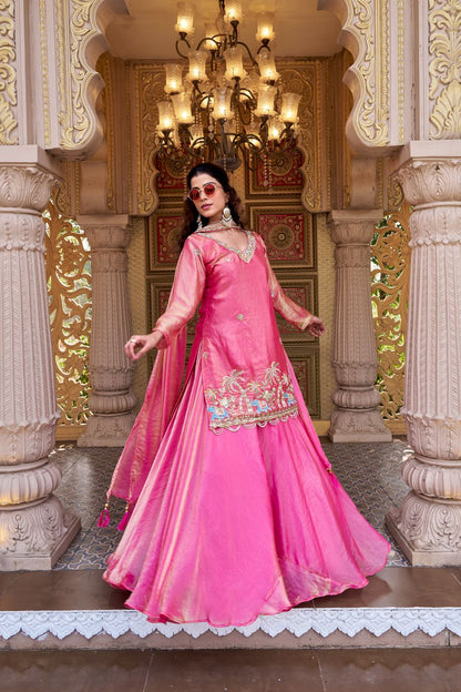 Pink Designer Kurti Style Lehenga Choli Set - Ready to Wear